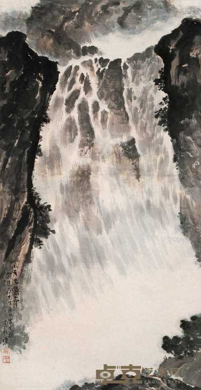 卢星堂 小天池瀑布 立轴 86.5×44.5cm
